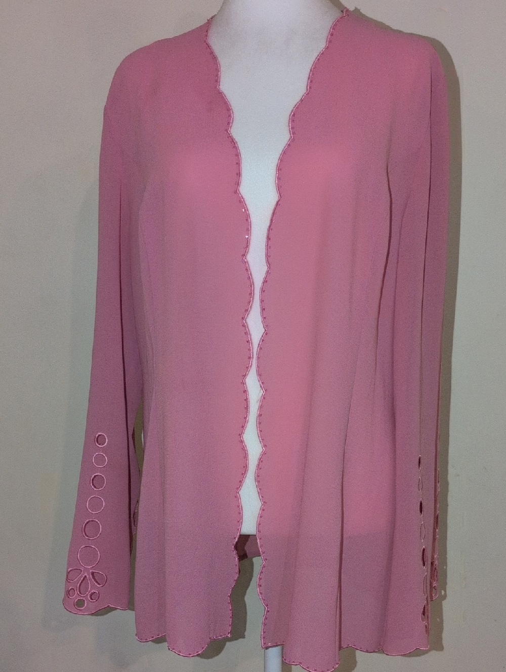 Women’s Pink Scalloped-Edge Open Cardigan